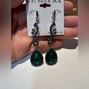 Blue Ice Green and Black Dangle Earrings